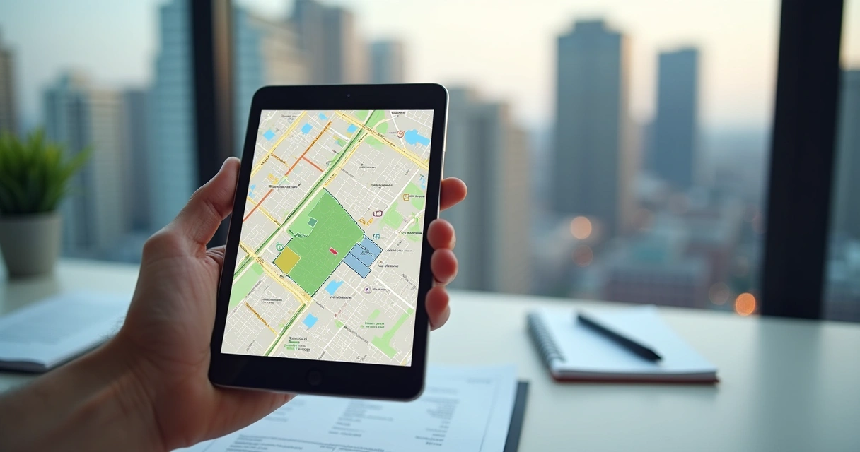 Pessoa analisando mapa digital urbano em tablet 