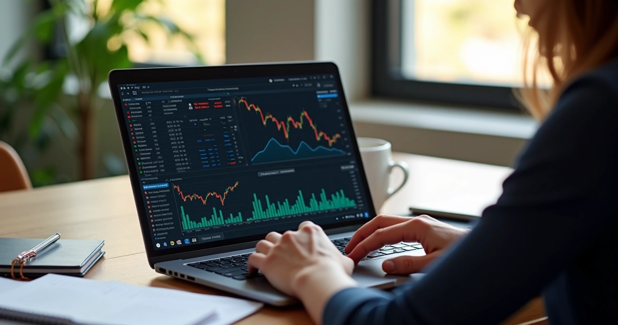 Investidor analisando resultados de backtest em tela de computador