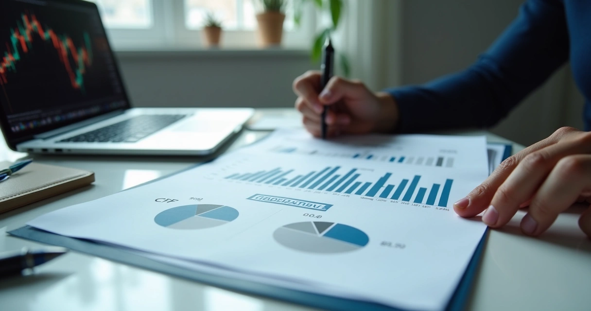 Pessoa analisando portfólio de investimentos com relatório e CPF à vista 