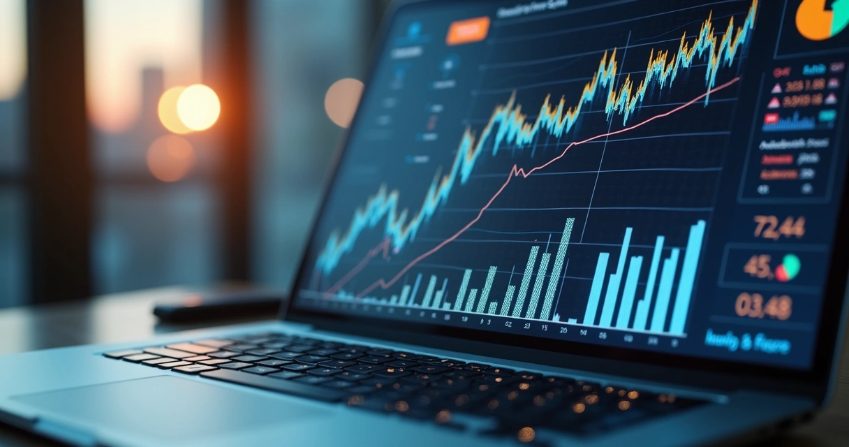 Pessoa analisando gráficos e relatórios financeiros sobre fundos imobiliários em um laptop moderno 