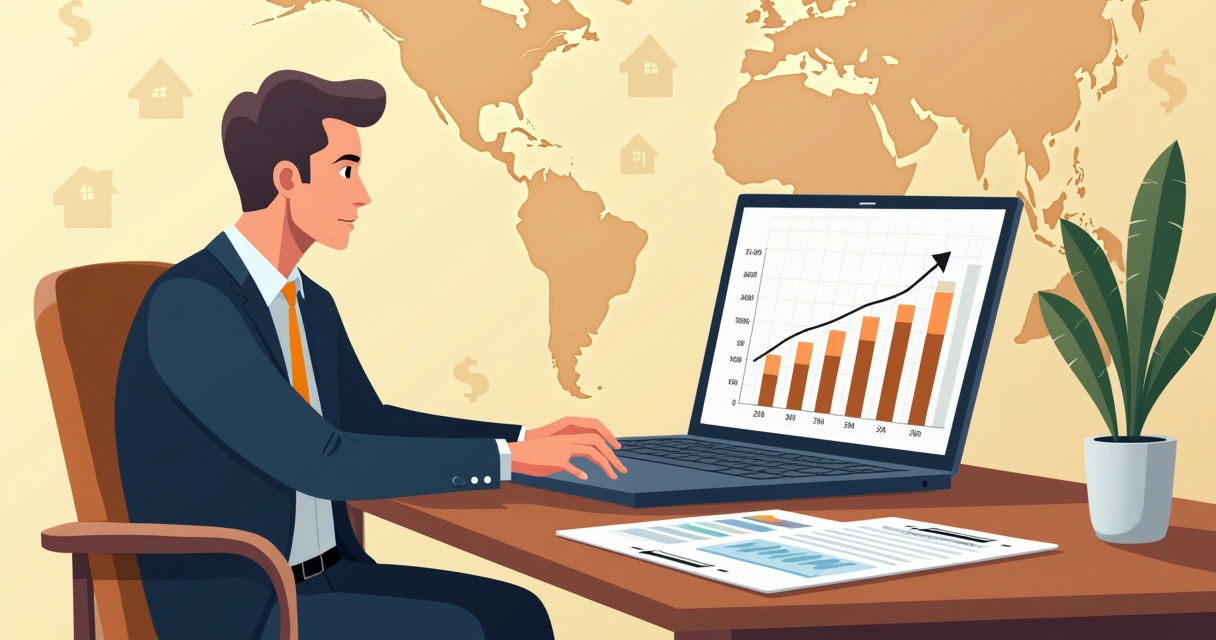 Businessman analyzing real estate charts at a modern table 