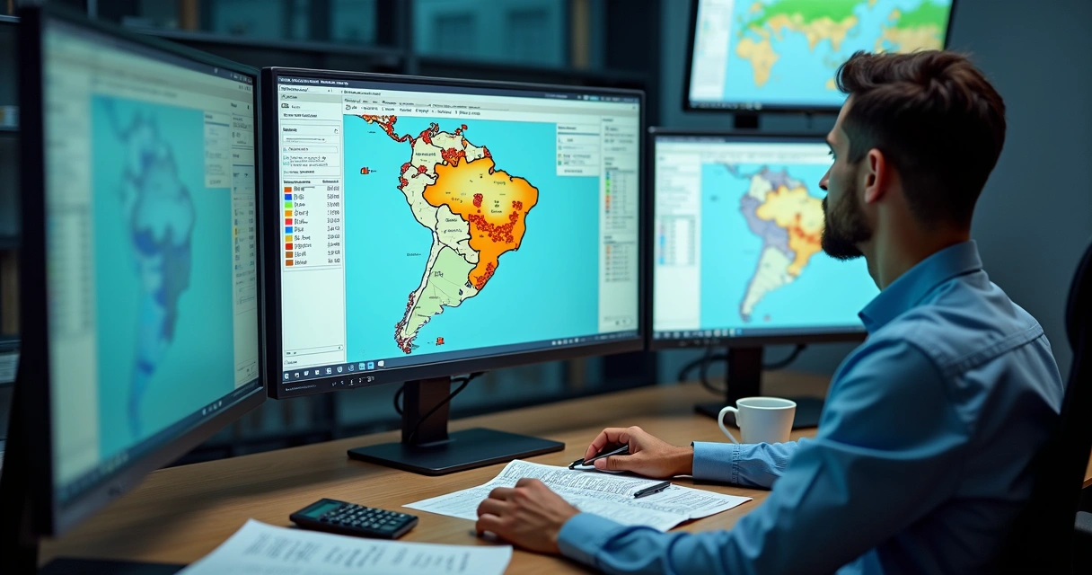 Investidor analisando mapa de imóveis em tela 