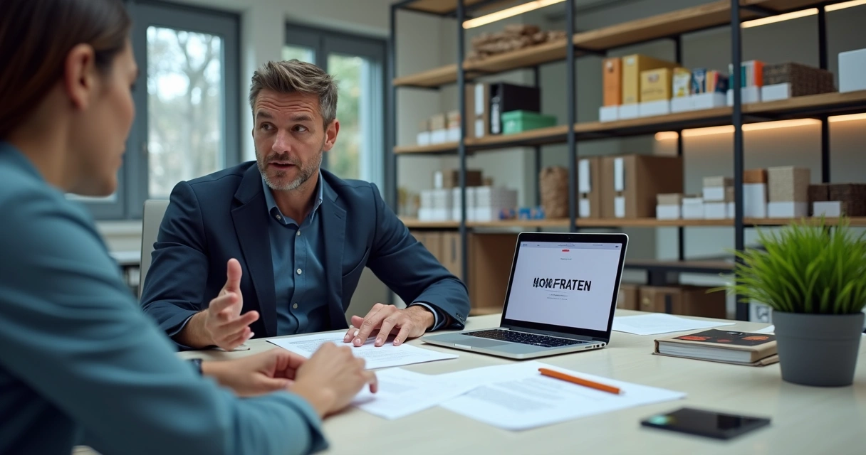 Investidor observa documentos em uma mesa com contrato de marca 