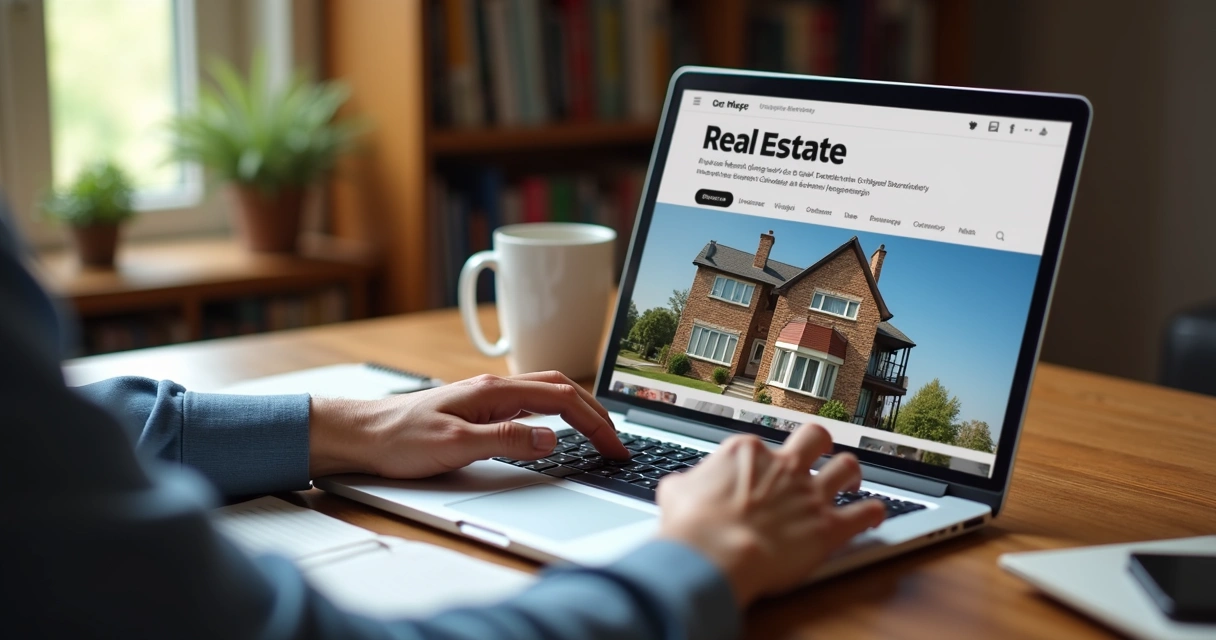Pessoa estudando conteúdo sobre imóveis em notebook