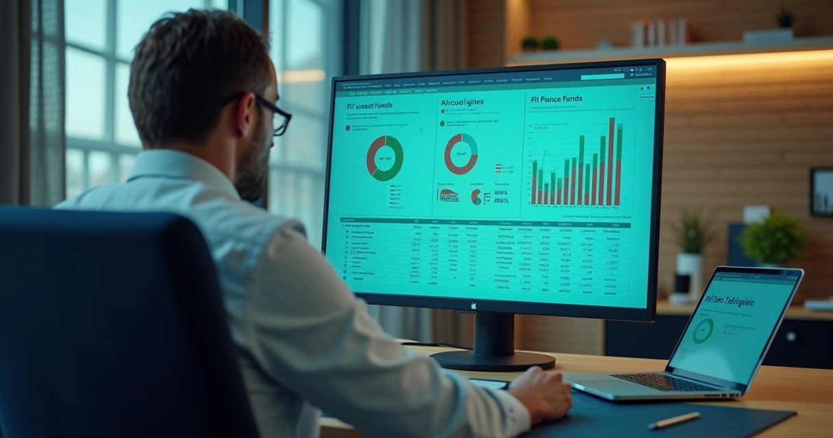 Pessoa analisando dados de fundos imobiliários em tela digital 