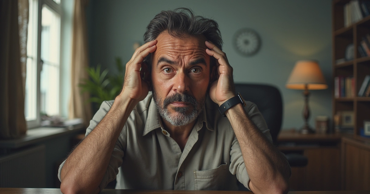 Investidor segurando sua cabeça confuso com sete placas flutuando ao redor representando mentiras sobre investimentos 