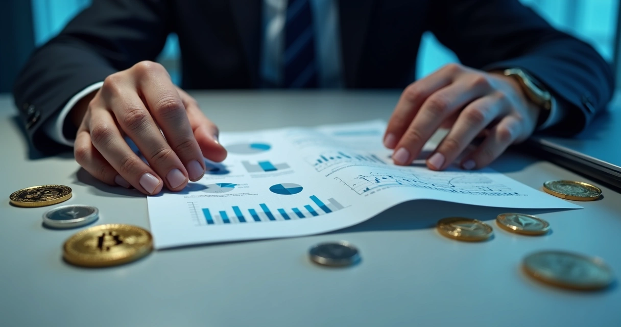 Pessoa analisando documentos sobre regulamentação de criptomoedas