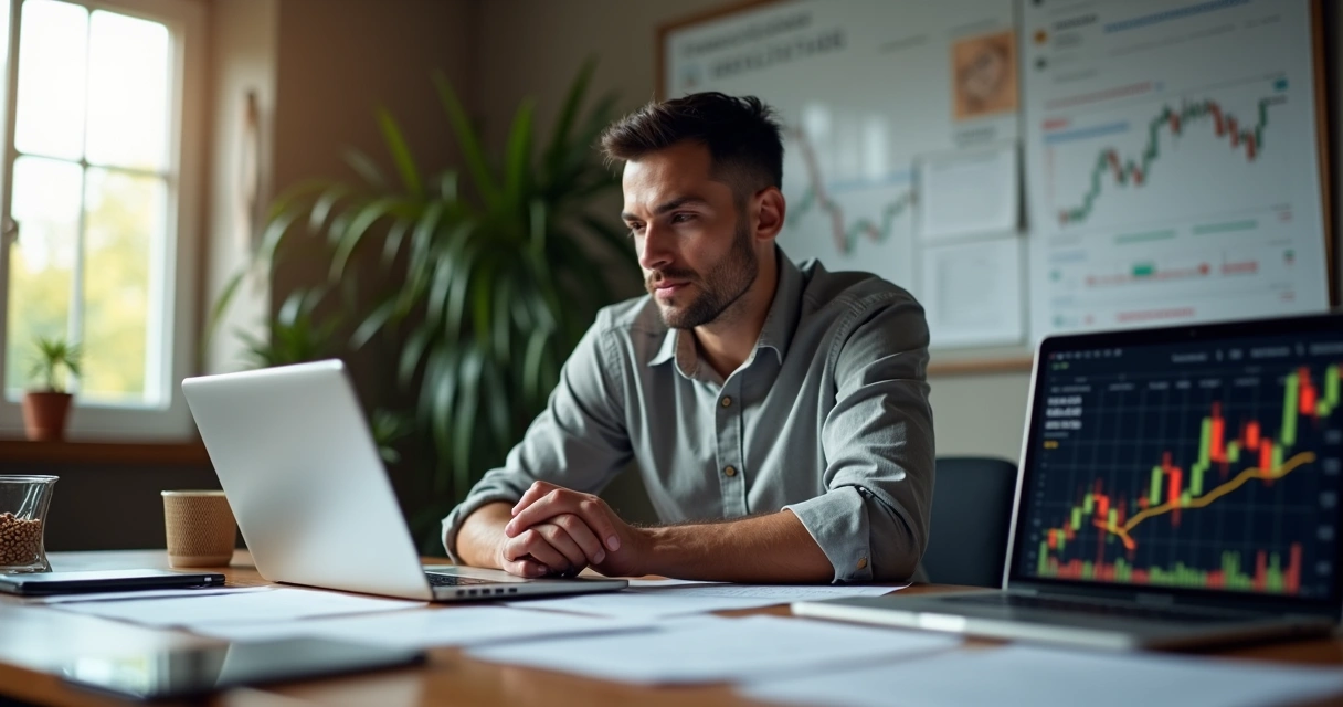 Pessoa analisando informações sobre câmbio e investimentos 