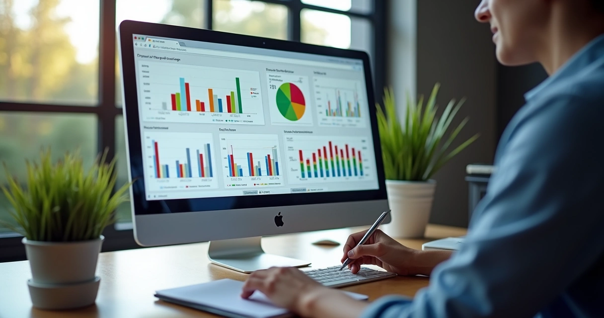 Pessoa mexendo em gráficos de investimentos no computador 