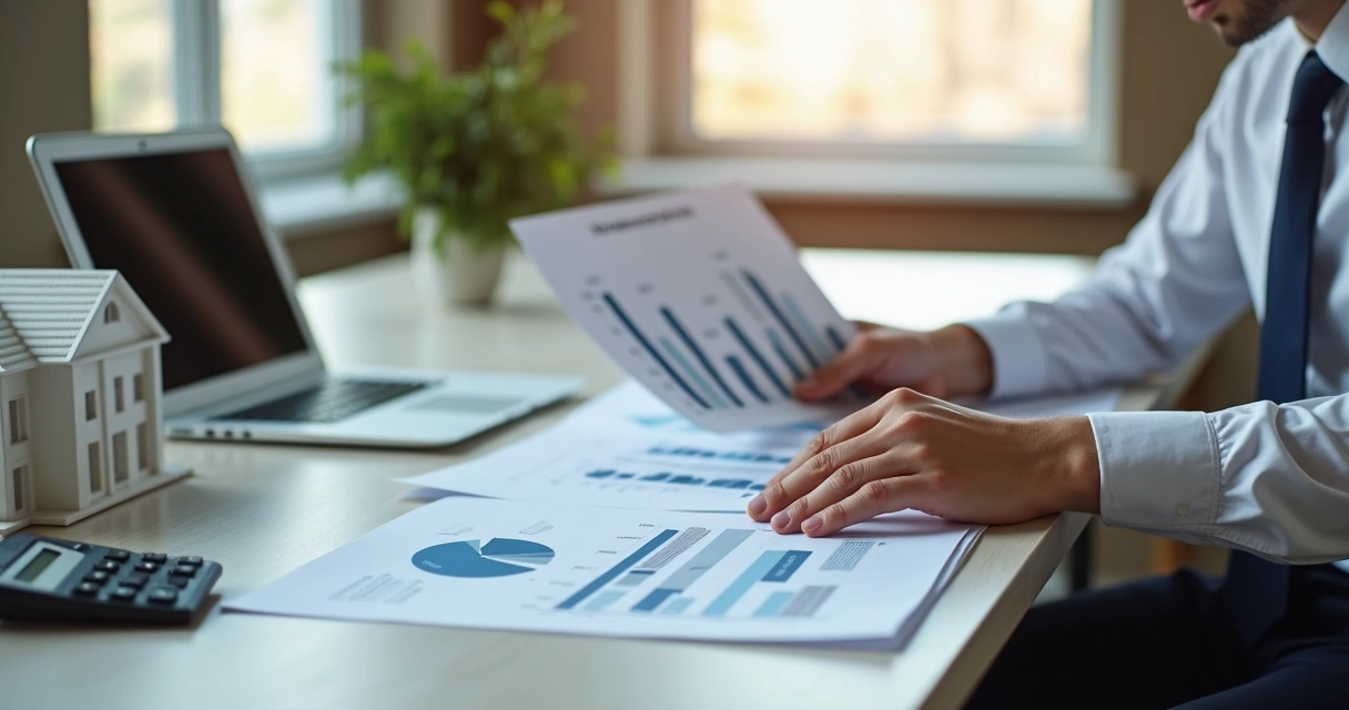 Pessoa analisando gráficos de investimentos imobiliários 
