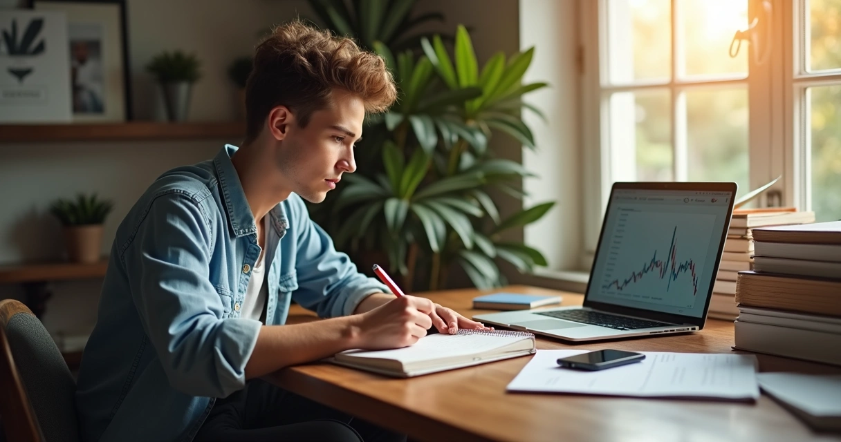 Pessoa anotando informações financeiras em caderno