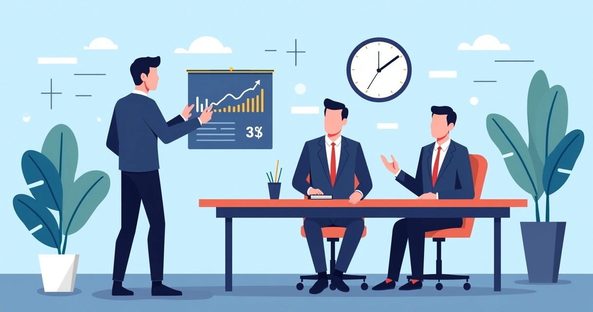 Empreendedor mostrando números e investimento buscado em reunião de negócios 