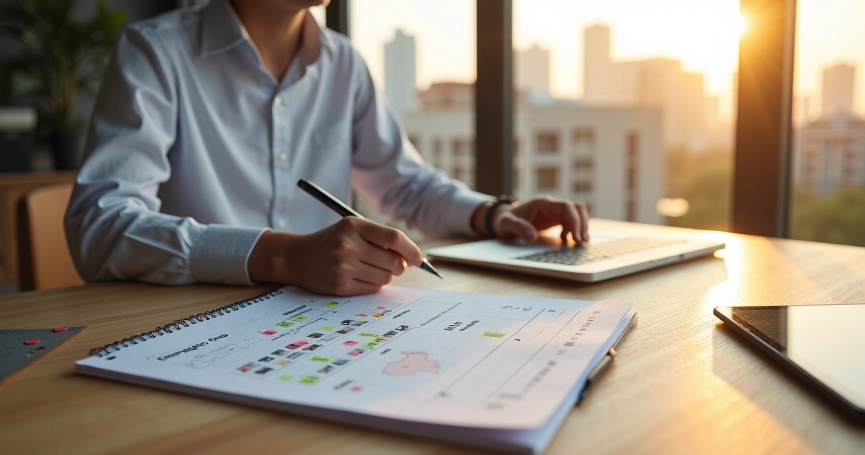 Investidor iniciante organizando plano para investir em imóveis de leilão 