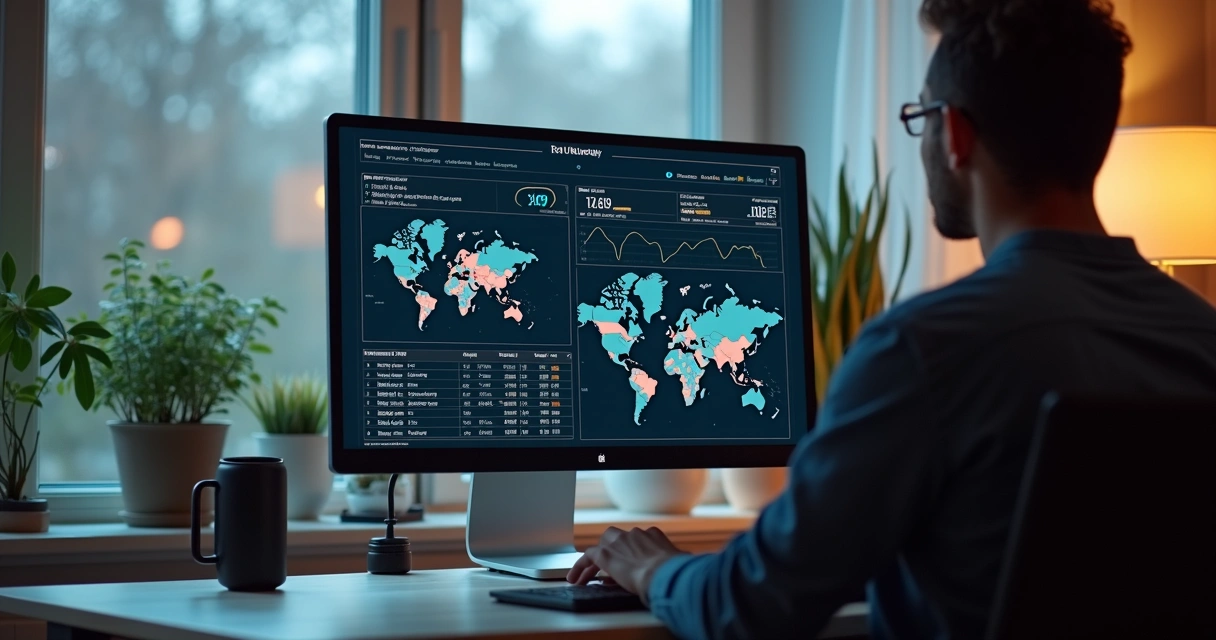 Investidor analisa imóvel em leilão pelo computador. 