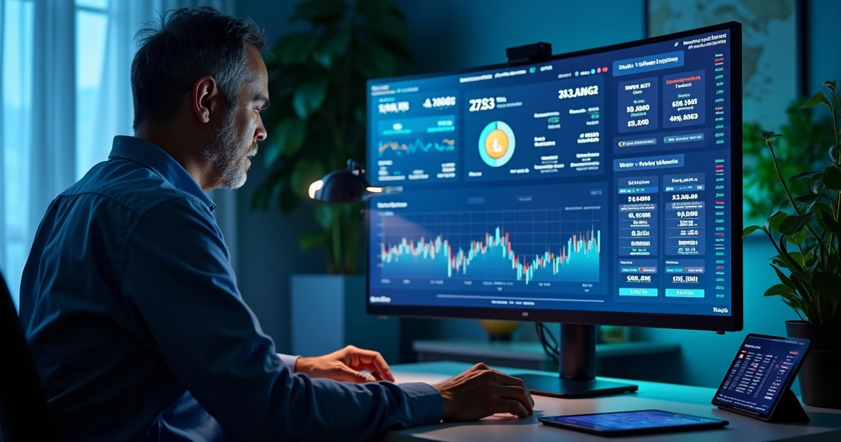 Investidor monitora ativos tokenizados em tela cheia