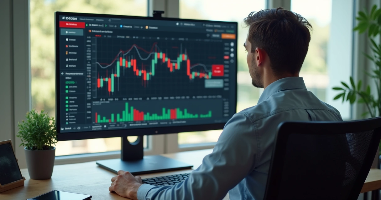 Investidor utilizando um computador para acessar uma plataforma de home broker
