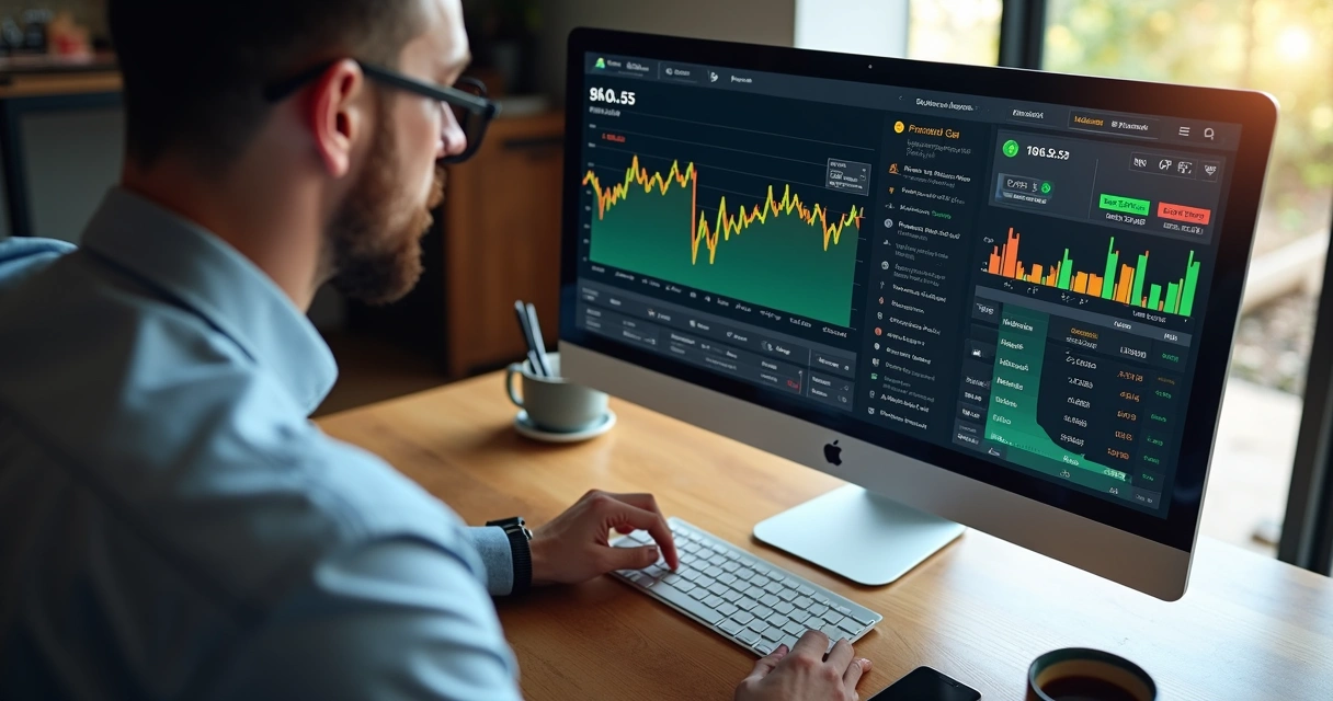 Pessoa analisando carteira de investimentos imobiliários no computador 