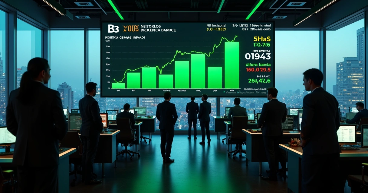 Painel digital mostrando fluxo positivo de capital estrangeiro na bolsa brasileira 