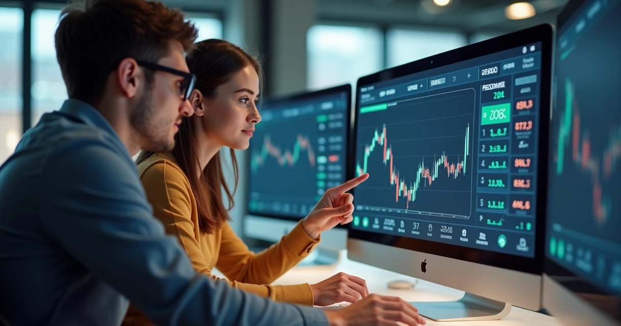 Dois jovens analisam apostas no computador 