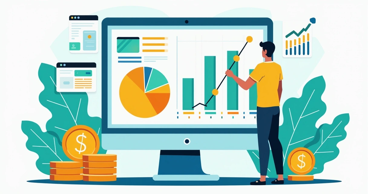 Homem analisando gráfico de custo e investimento em campanhas online 