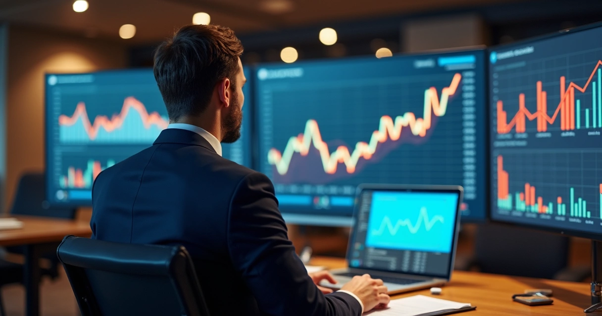 Investidor analisa gráficos de capital de risco para startups 