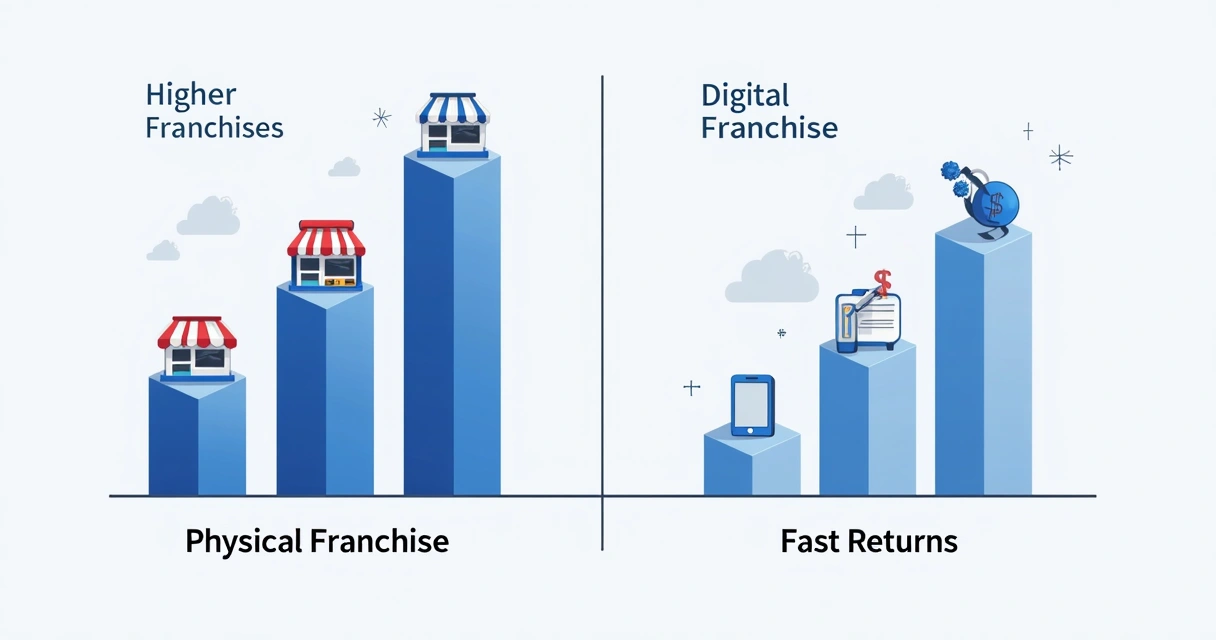 Representação gráfica do retorno de investimento em franquias físicas e digitais 