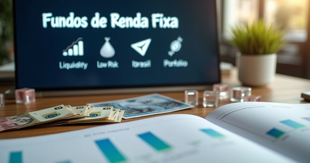 Mesa com gráficos, cédulas e papéis de fundo de renda fixa 