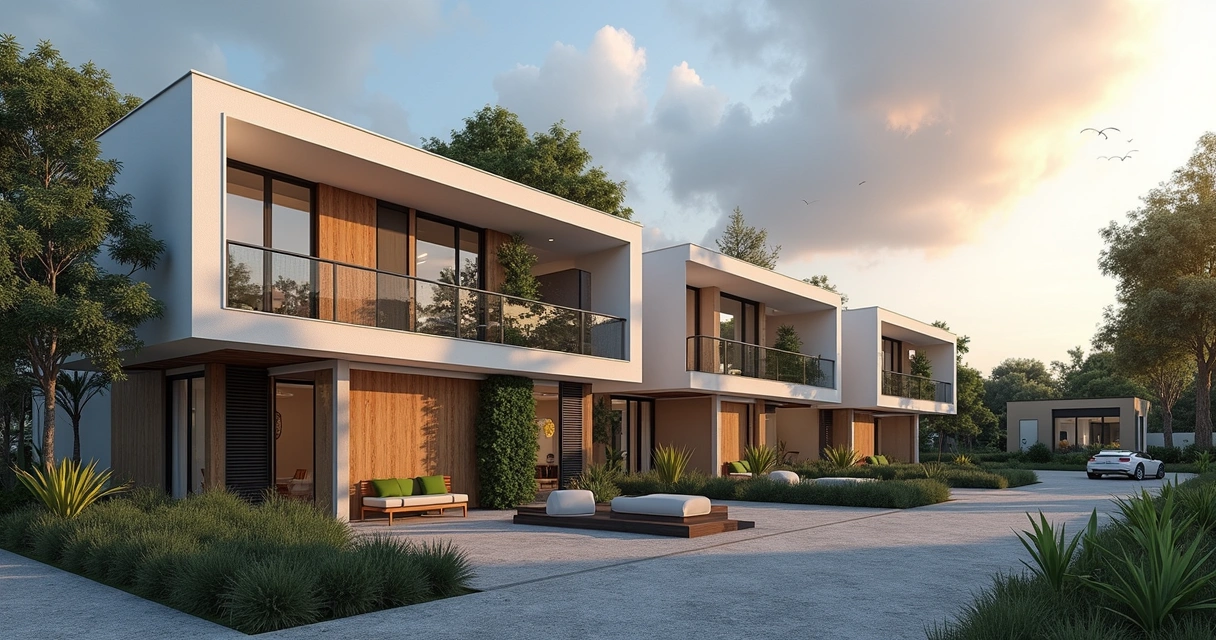 Comparação entre imóveis residenciais e fundos imobiliários com gráficos financeiros ao fundo 