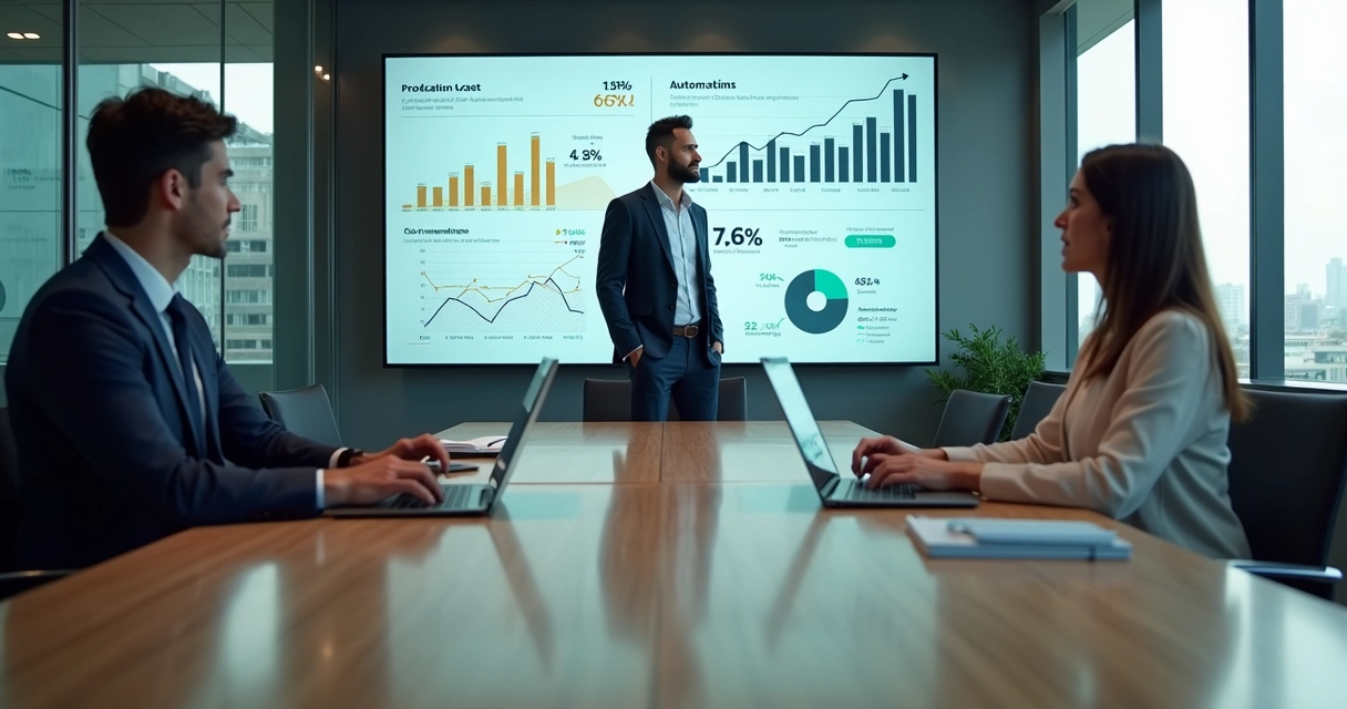 Gestor analisando gráficos de investimento em inteligência artificial na empresa 