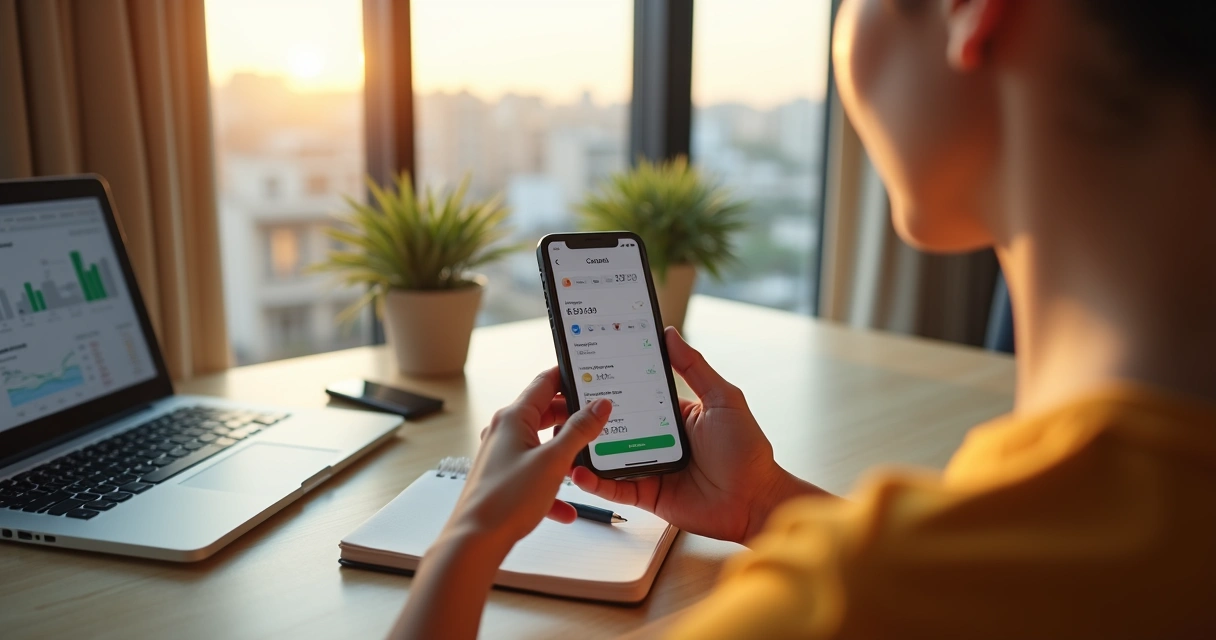 Jovem brasileiro escolhendo investimentos por perfil em aplicativo de finanças no celular 