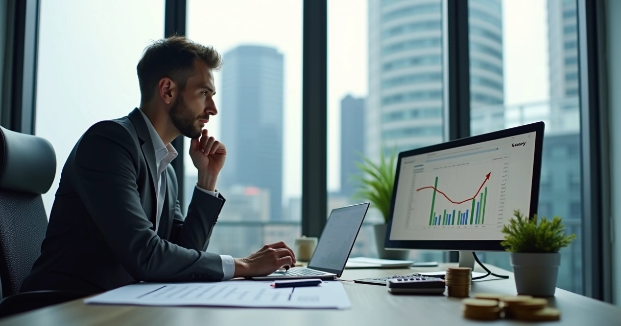 Empresário avaliando custos e benefícios de investir em sistema de gestão 