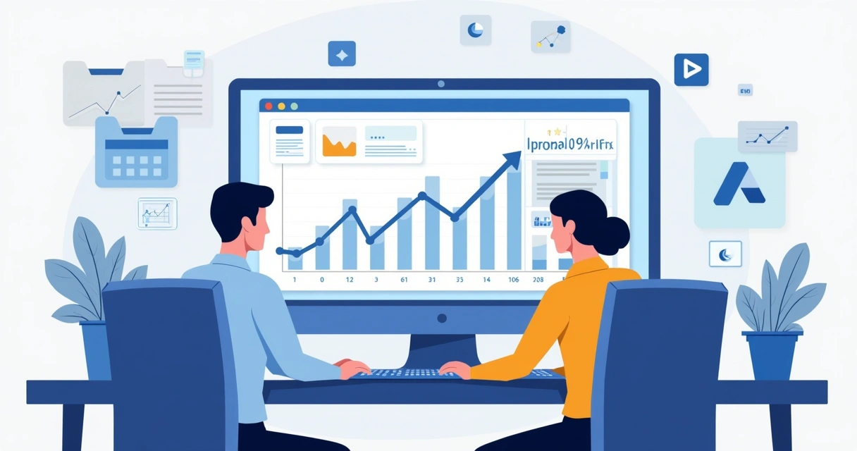 Campanha de tráfego pago com gráficos de investimento crescendo em tela de computador com ícones de Google e Meta Ads