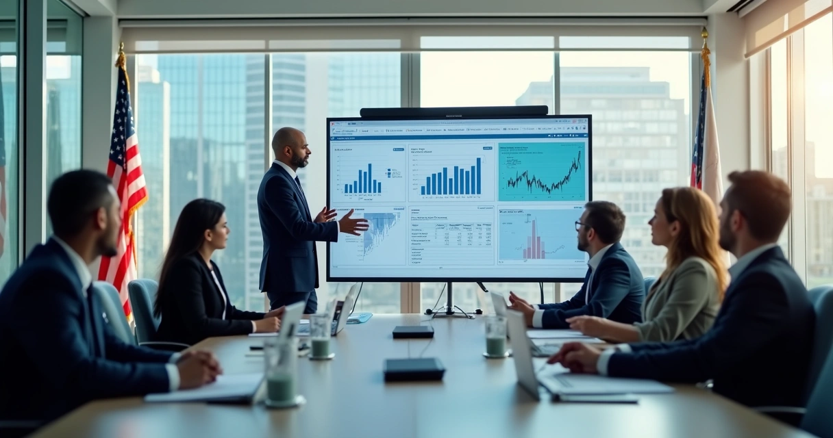 Investor presenting business plan to panel 