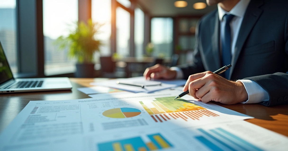 Investor reviewing a detailed chart of business funds allocation