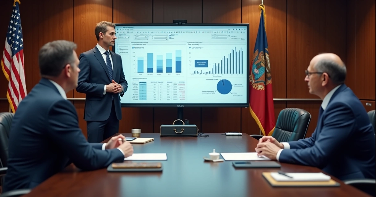 Investor presenting a business plan to US officials