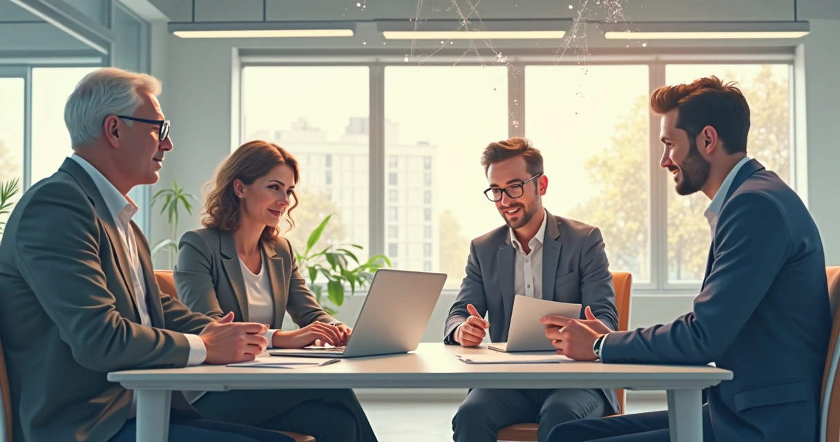 Subtle illustration of invisible threads connecting office team members, hinting at unseen bonds 