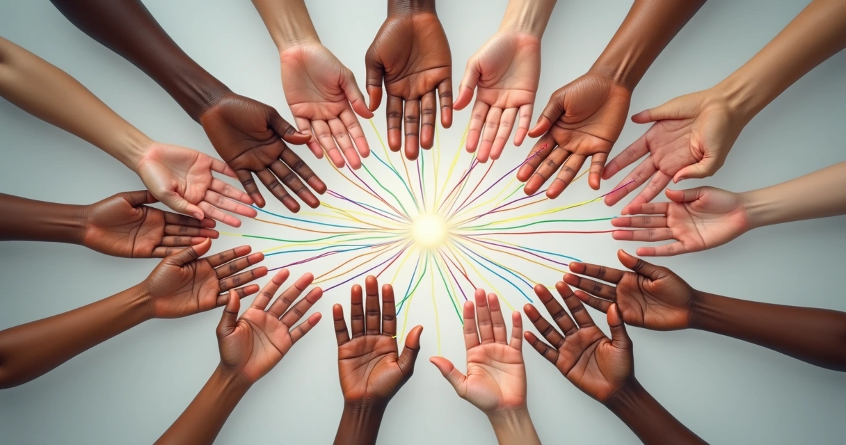 Web of strings connecting hands of a group