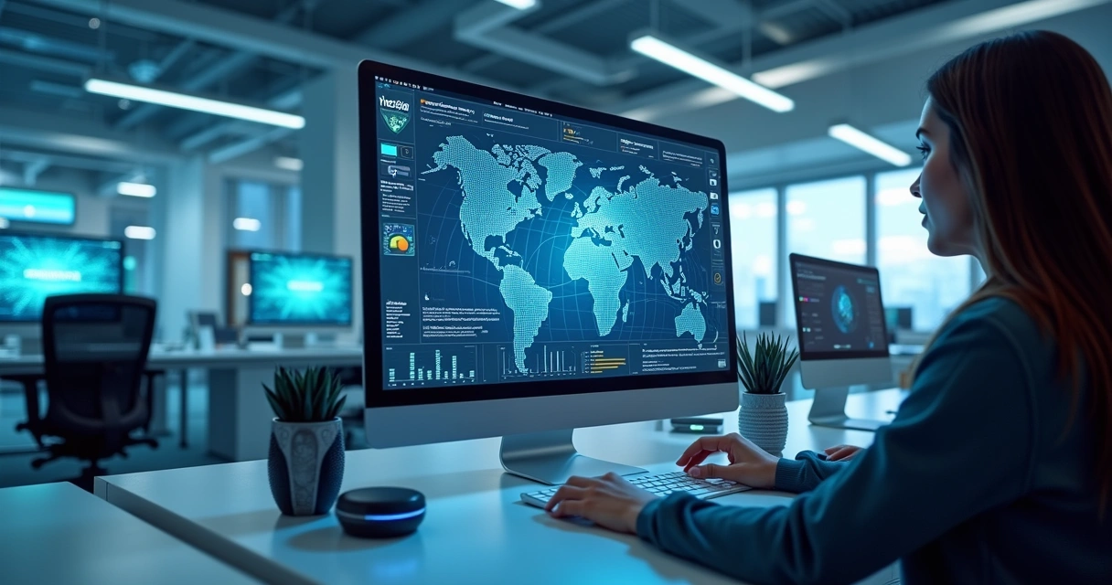 Painel mostrando gráficos conectados entre sensores IoT e inteligência artificial 