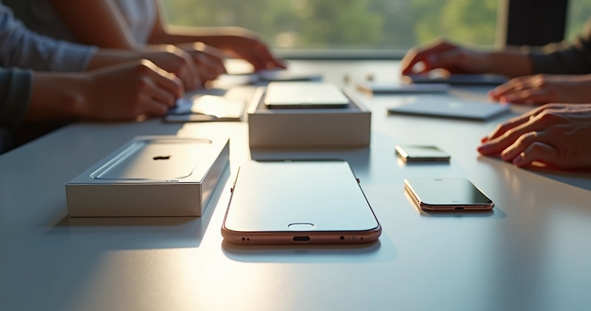 Unboxing falso de iPhone Air em mesa moderna