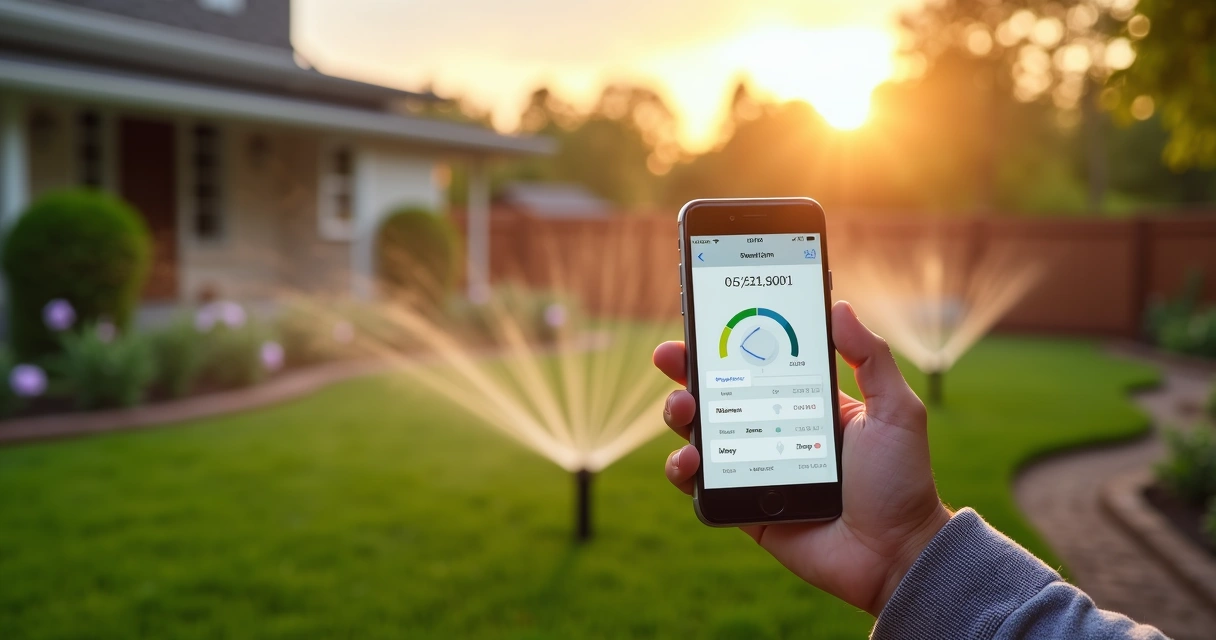Smart home irrigation app controlling sprinklers 