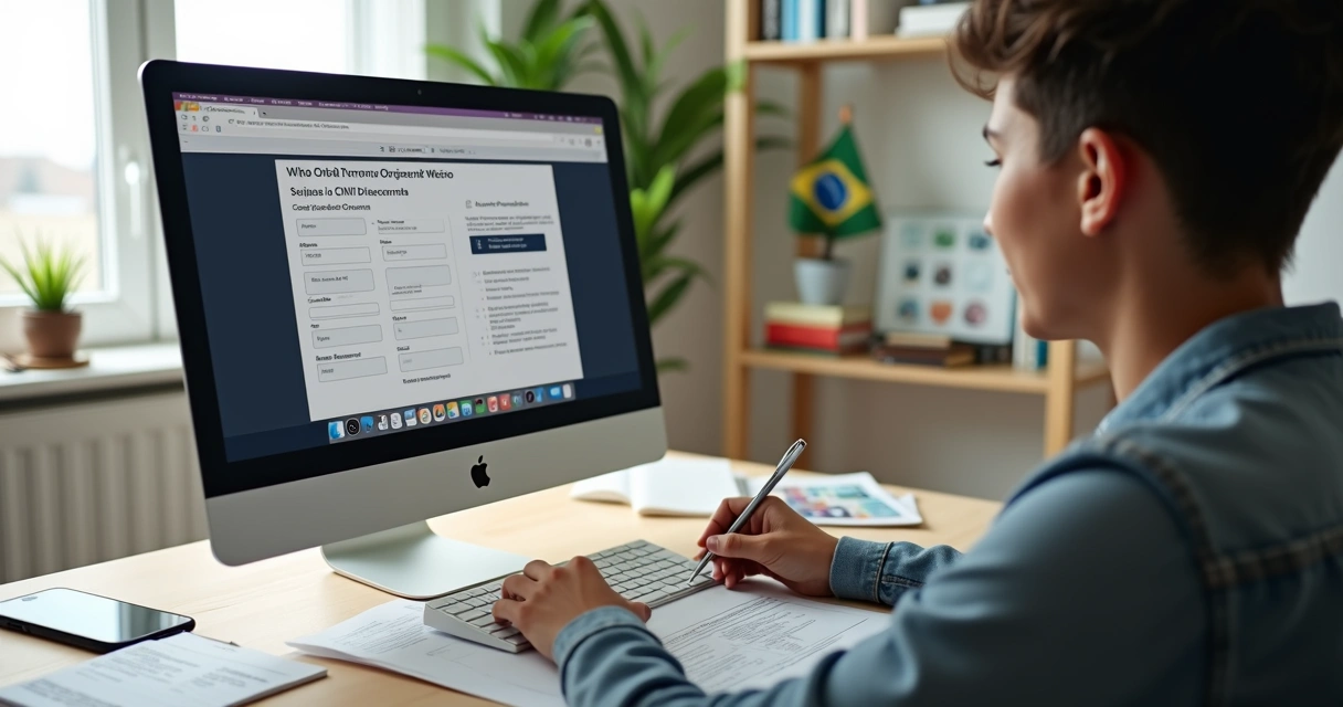 Pessoa preenchendo formulário de isenção de taxas da CNH social em frente ao computador 