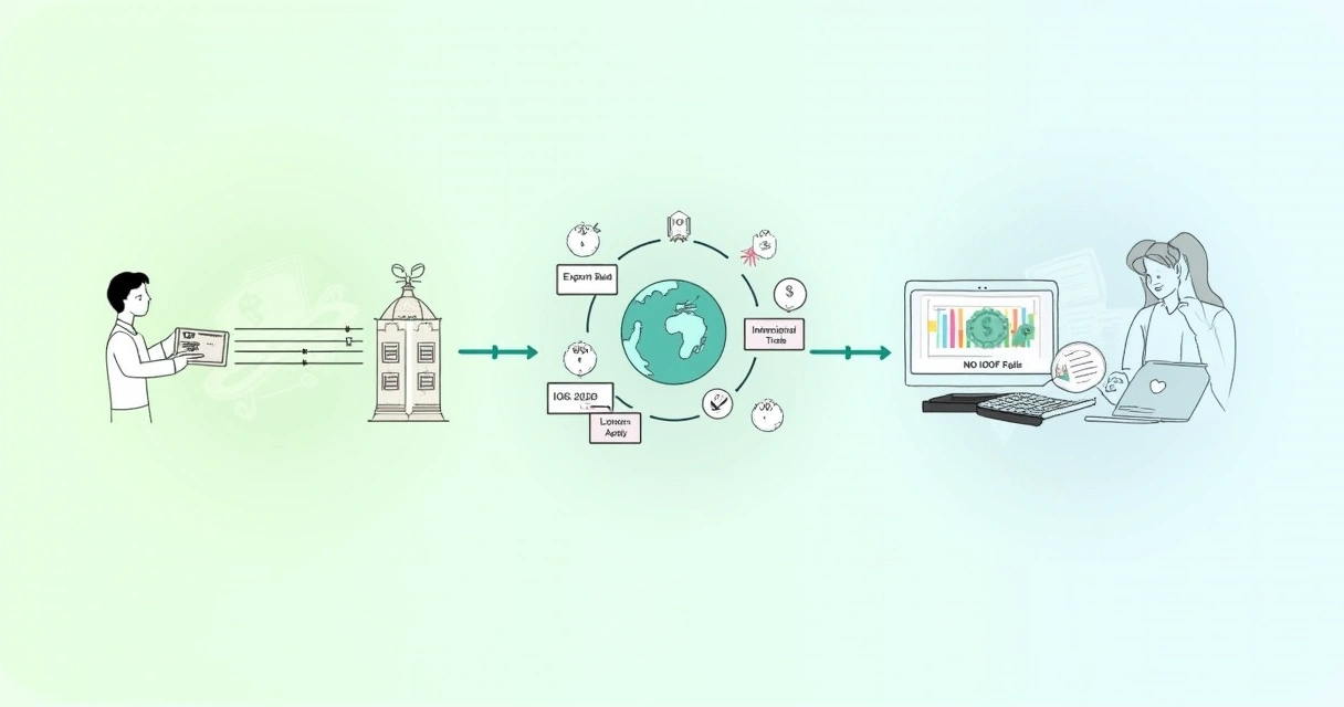 Representação de isenções do IOF em transações financeiras com imagens de transferências, comércio exterior e investimentos.