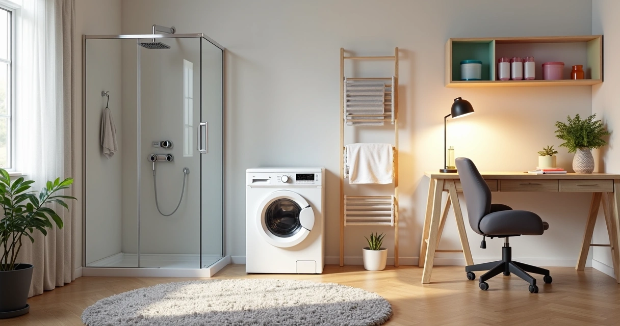 Produtos de lar e decoração variados em sala moderna 