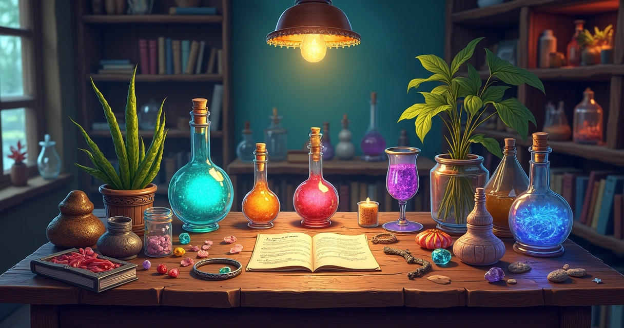 Itens e ingredientes para imbuement organizados em mesa