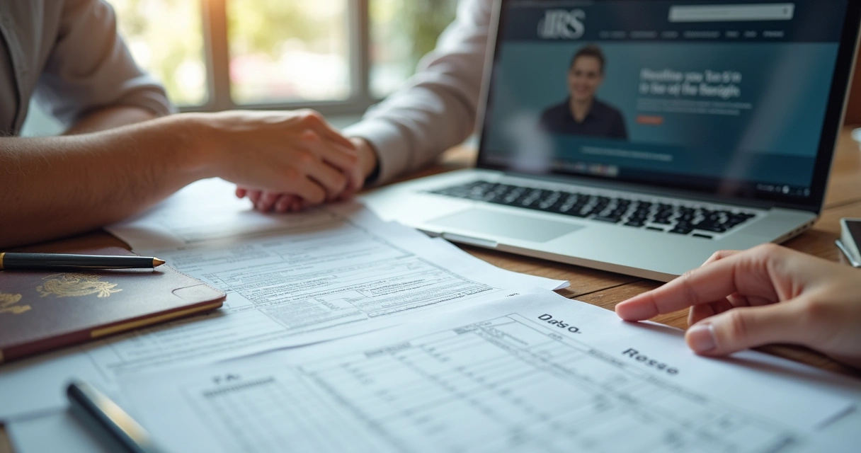 Person preparing tax and identification documents at a desk