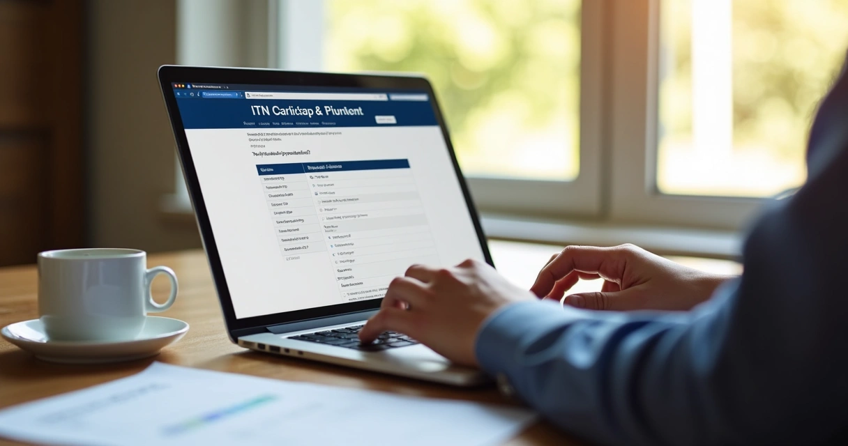 Hands using a laptop to fill out a form online
