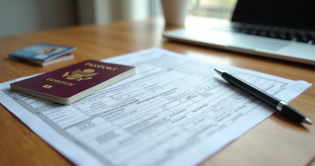Documents arranged for ITIN application including passport and Form W-7 