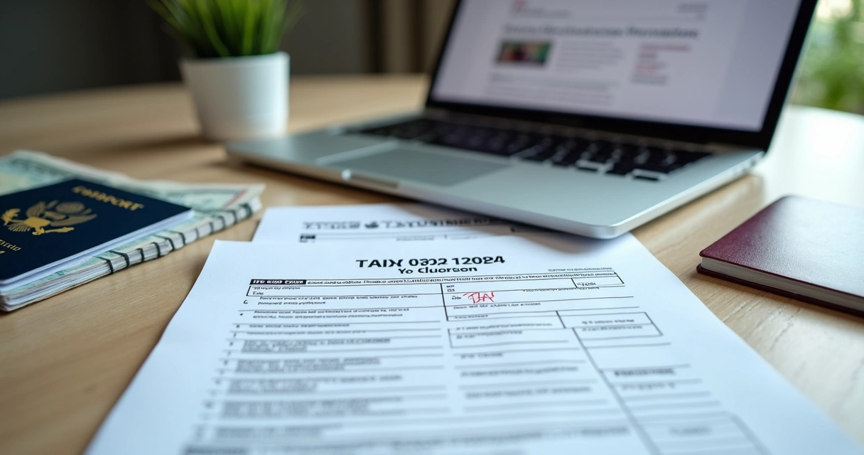 Required documents for ITIN application laid out on a desk 