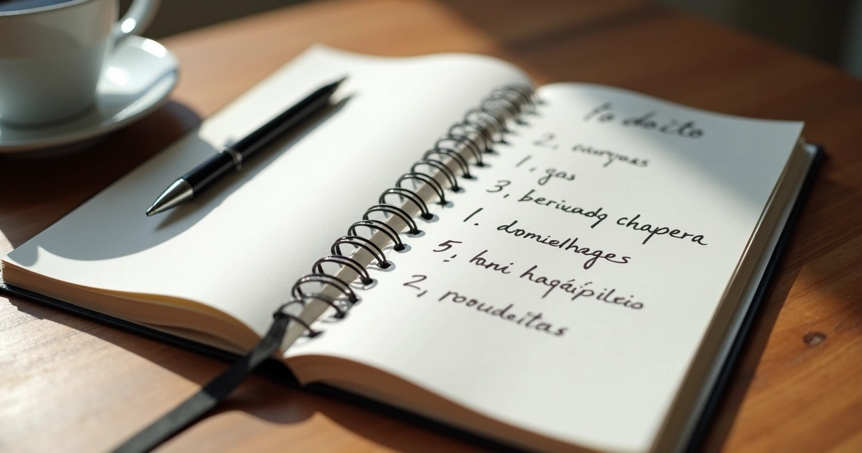 Caderno aberto com lista de tarefas em ordem de prioridade 