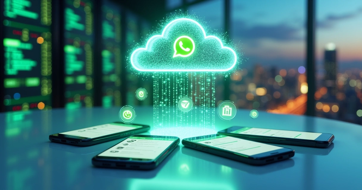 Rede de servidores conectando IA em nuvem a smartphones com WhatsApp 